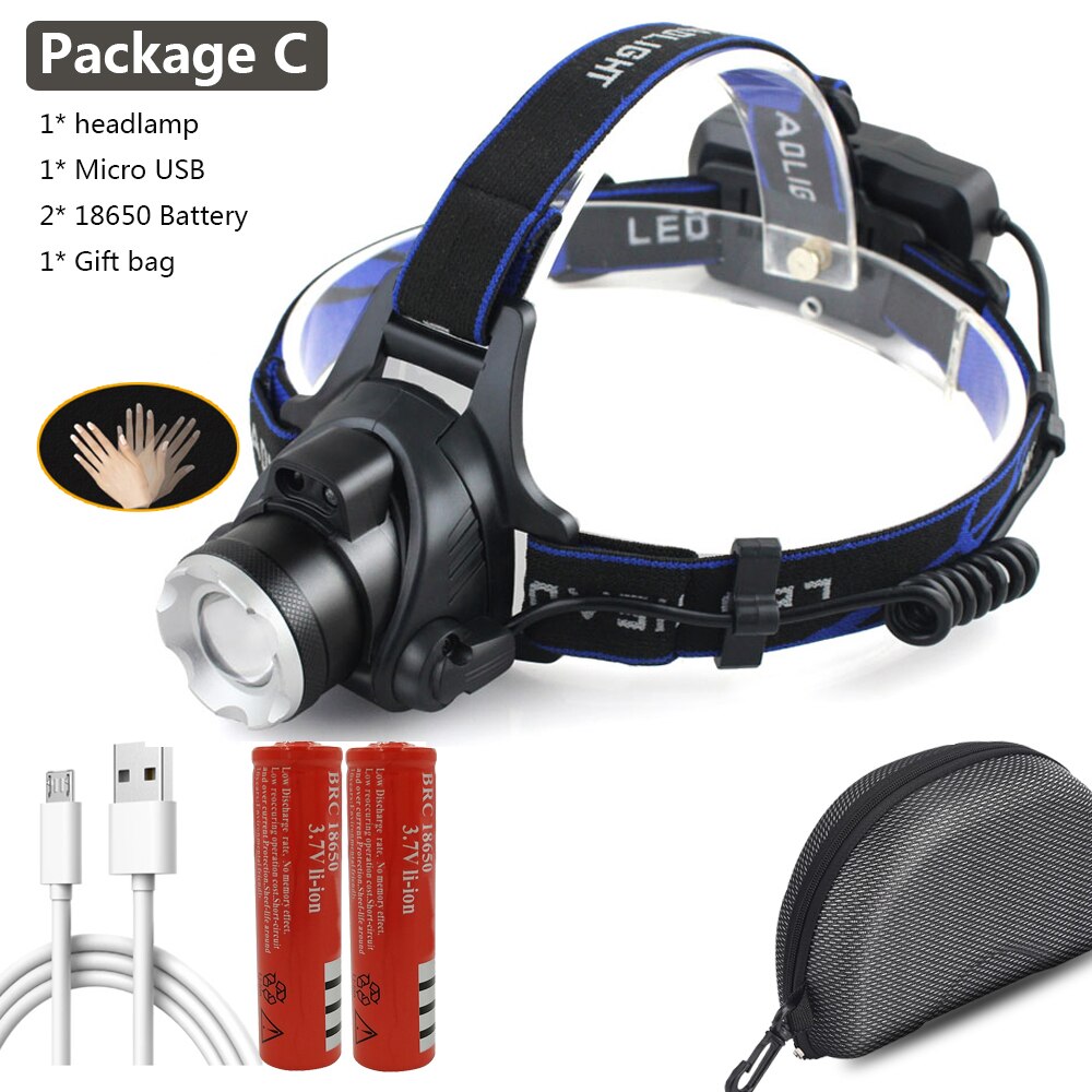 Sensor Headlight Camping Flashlight Head Light Torch Lamp Bulbs USB Rechargeable LED Headlamp 3000lm XM-L2 T6 Body Motion: Sensor Package C / XM-L T6