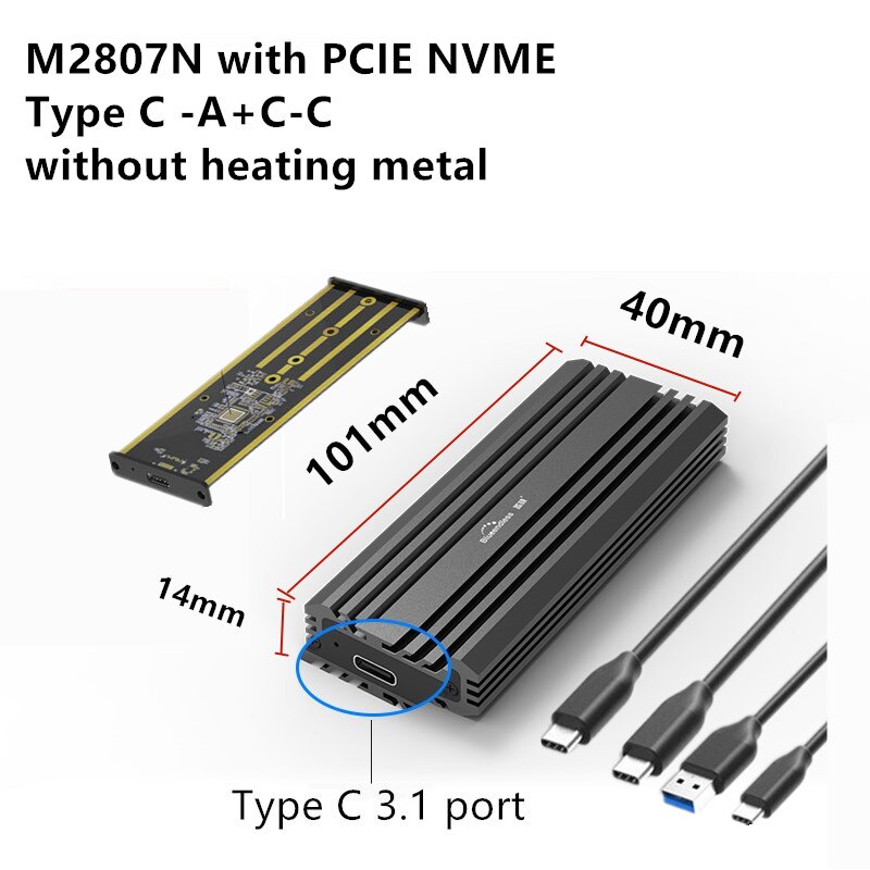 Type C SSD Case NVME M.2 SSD case usb Type-c port USB 3.1 SSD enclosure 10Gbps M.2 NVME/NGFF SATA Hard Drive Case HDD enclosure: M2807N-NVME-C-A.C-C