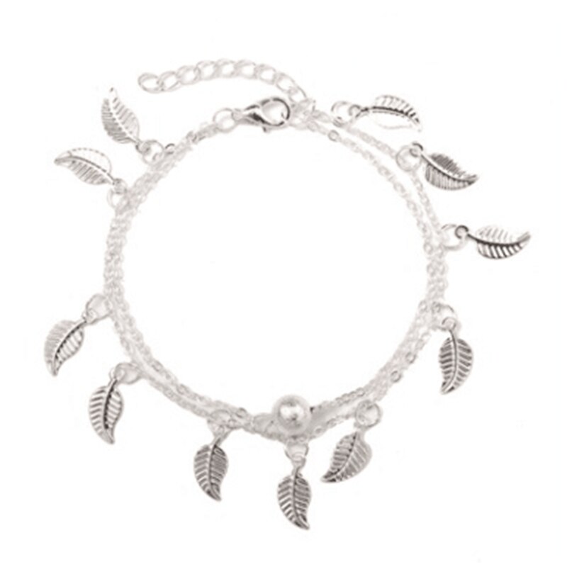 Blatt fußkettchen frauen lange kette bein armband modeschmuck weibliche strand ankle dekoration mädchen legierung fußkettchen: Silver