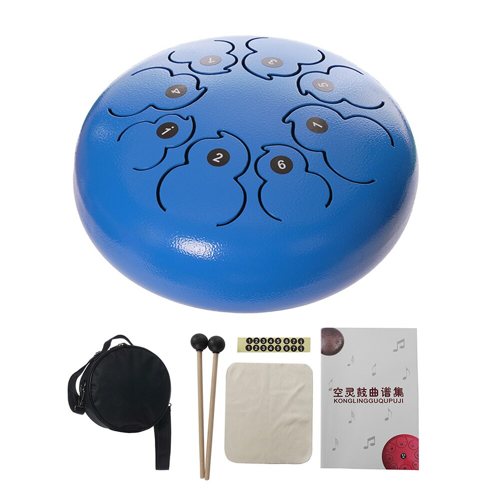 Steel Tongue Drum 8 Tune Notes Hand Pan Tank C Key Ethereal Rhythm Drum Drumsticks Sticker Percussion Musical Instrument: Blue / 6 inch