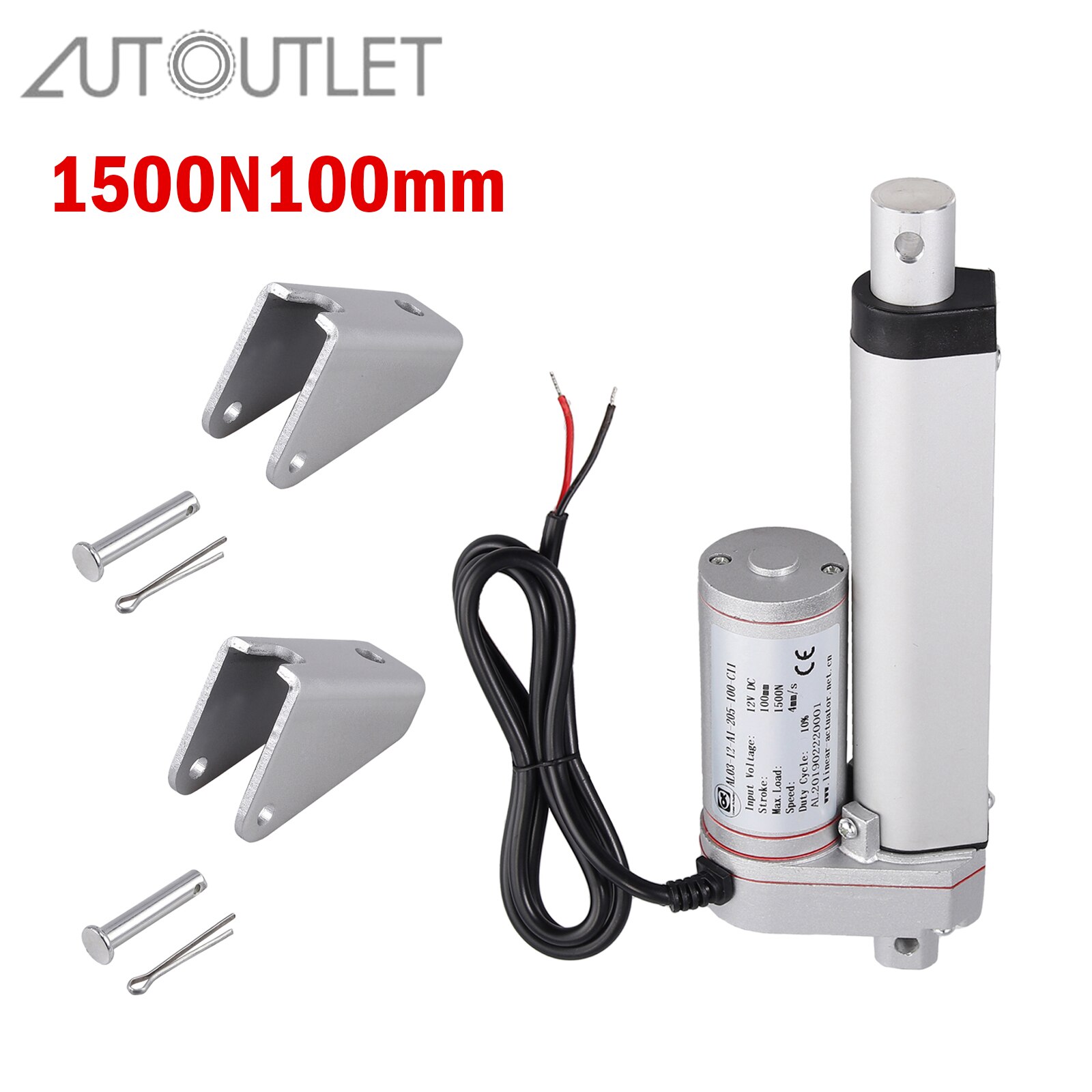 AUTOUTLET Electric Linear Actuator Motor 1500N 100mm Aluminum Alloy Push Pull Bar 12V For Auto Car RV Electric Door Opener