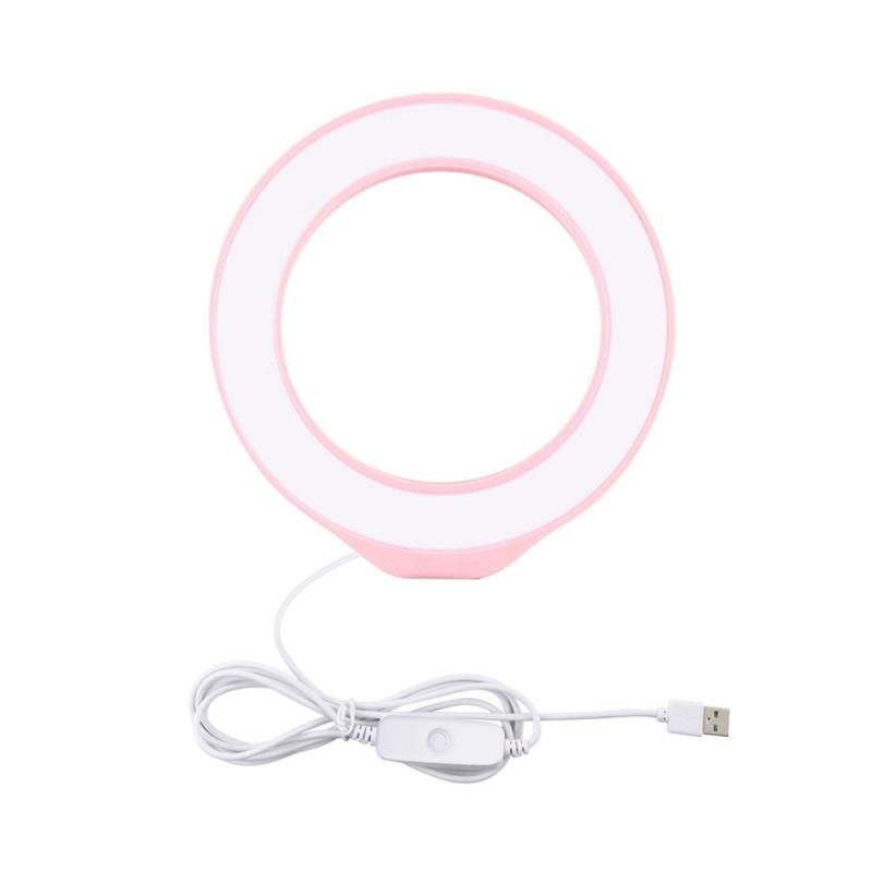 Anillo de luz LED para Selfie, lámpara de anillo regulable para teléfono y cámara, maquillaje, vídeo en vivo, 3,6 pulgadas, USB, 12CM, color rosa, 1 Uds.