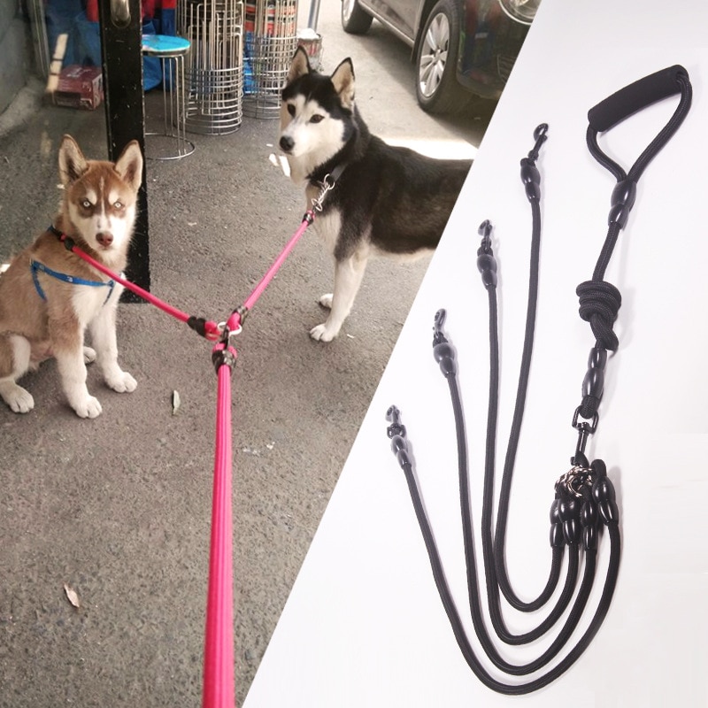 2/3/4 manier Koppelingen Pet Walking Leash Gevlochten Nylon Elastische Hond Kraag Riem Touw Dubbele Hoofd verstelbare Training Lead Harness