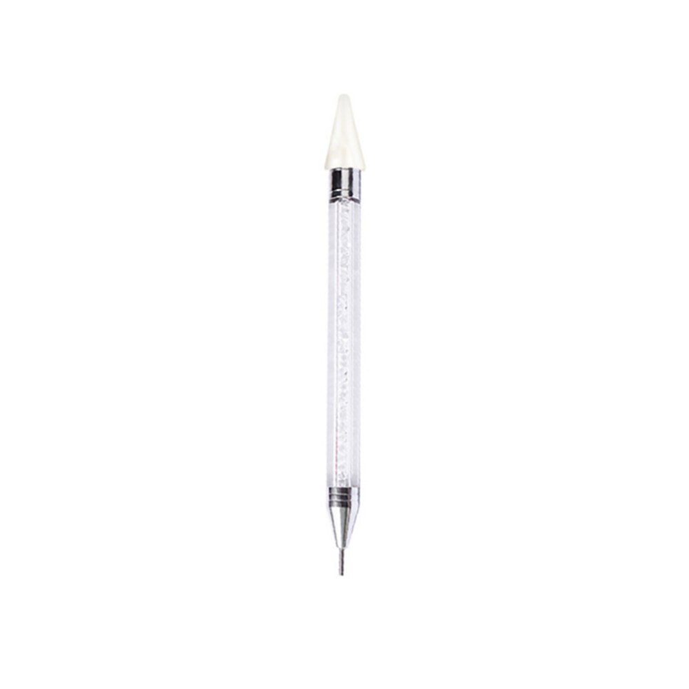 Double Head Nail Pen Kristal Kralen Handvat Strass Oorbellen Pick Krijt Manicure Nail Tool Diamant Schilderij Accessoires: white