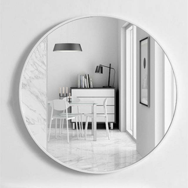 Nordic round wash hand bathroom mirror bathroom mirror wall-mounted with shelf comb makeup HD simple home: White / 40cm