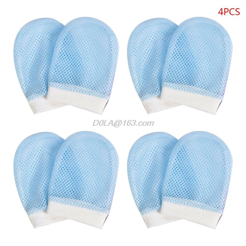 4 pares/set bebê luvas 0-6 mês recém-nascido infantil anti-garra fina respirável capa de mão meninos meninas presentes: Azul