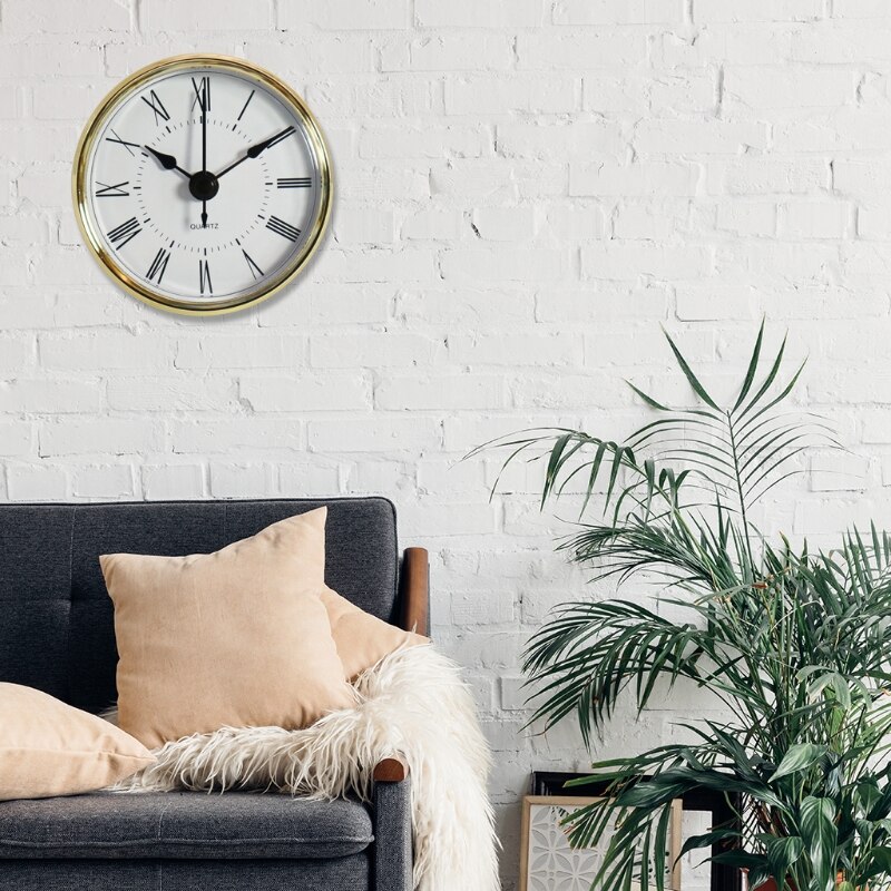 70mm Wall Quartz Clock Fit-up Roman Numeral Mounting Diameter 2.4inch/ 61mm Clock Insert Golden Bezel Battery Operated