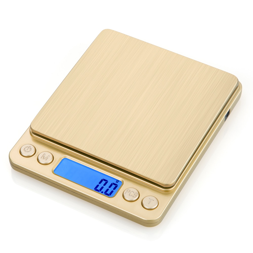 Mini Electronic Kitchen Scale 0.1g Precision postal Food Diet scale for Cooking Baking Measure Tools with 2 trays silver &amp; gold