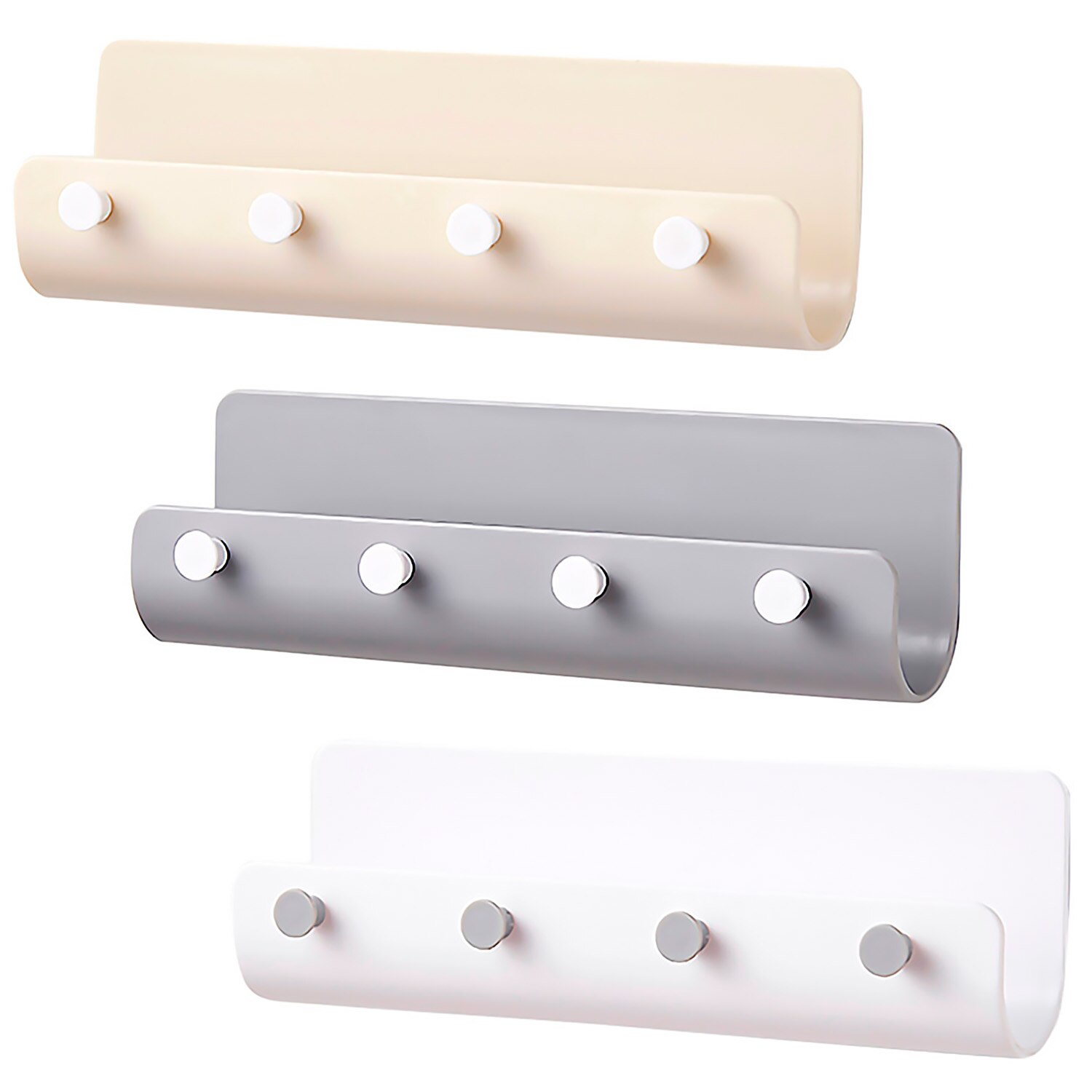 4-Hook U-shape Wall Mount Hooks Self-Adhesive Keys Storage Rack Holder Hanger Organizer for Home Office Kitchen Living Room