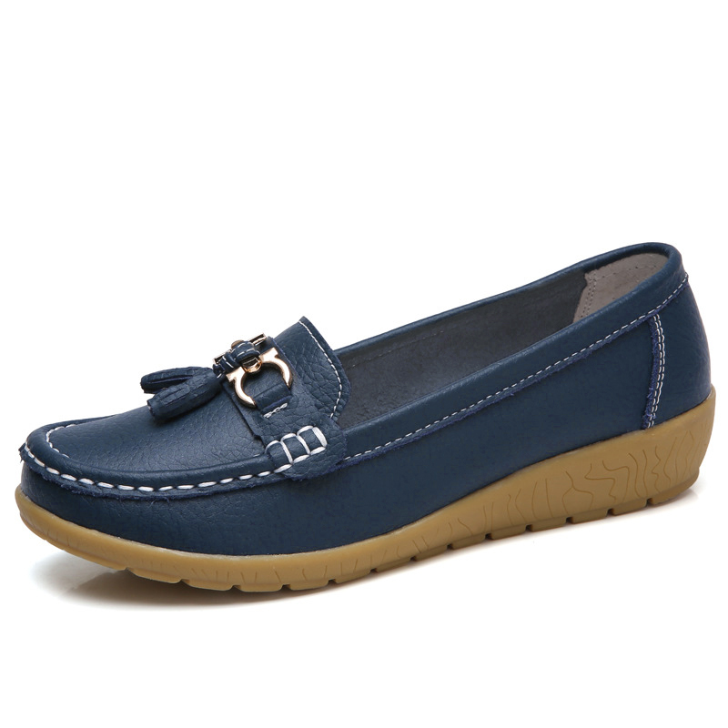 Ægte læder dame flade sko afslappet damesko mokkasiner sko dame slip-on flade sko sorte damesko plus size: Lysegul / 42