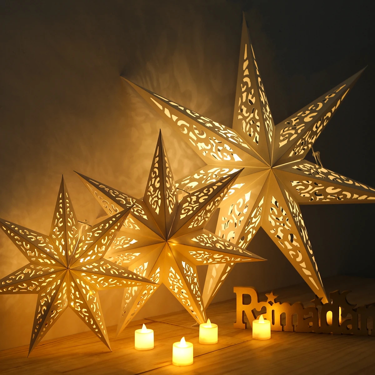 30–75 cm Kerst Holle Ster Opknoping Hanger Raamrooster Kerst Decoratie voor Huis 2024 Papieren Lampenkap Bruiloft Kerstcadeau