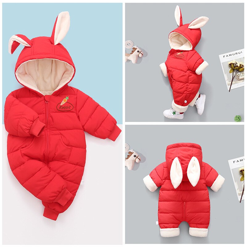 Novo nascido moda inverno engrossar crianças snowsuit algodão-acolchoado roupas da menina do bebê menino mais veludo bonito macacões bodysuit