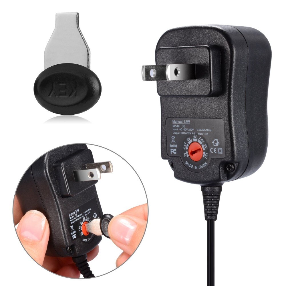 1PCS 12W Universal AC Wall Plug in Power Adapter 3v 4.5v 5v 6v 7.5v 9v 12v 1A charger with 6 pieces connection tip power supply