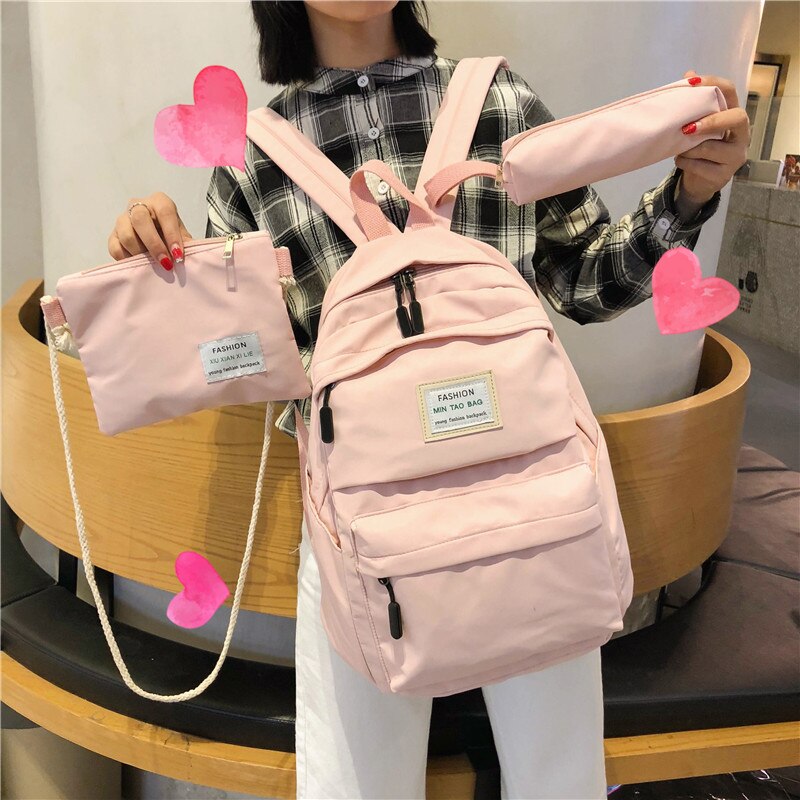 3 set Backpack Solid Color Casual Women Backpack Teenage Girl School Bag Student Girls Shoulder Bag Casual Mochilas