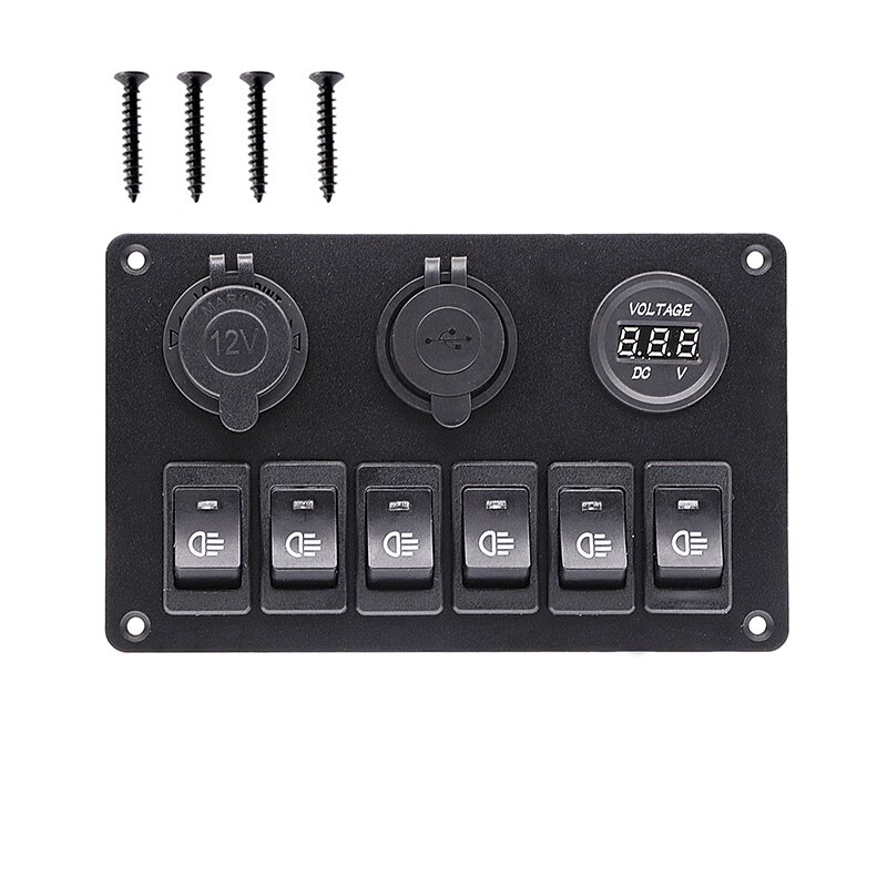 6 Gang Led Schakelpaneel 12V Stopcontact Usb Lader 3.1A Digitale Voltmeter Schakelaar Controle Voor Auto Boot camper Marine Rv