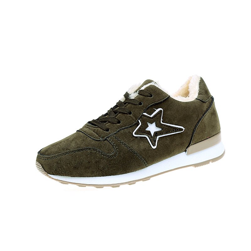 Women's Fur Lined Sneakers - Warm Winter Running Shoes with Rubber Sole & Star Pattern: Green / 6.5