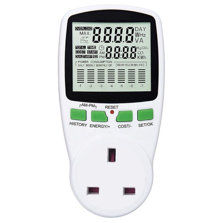 Eu us uk au plug in digital watt meter lcd power meter el kwh power meter måle stikkontakt power analyzer energy meter: Danske plug-in