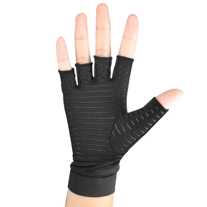 1 paar-Koper beklede Polyester fiber + Spandex Compressie Handschoenen Sport Half Vinger pijn herstel handschoenen