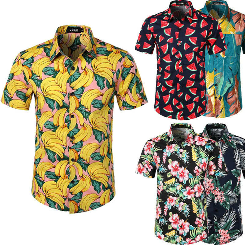 Mannen Hawaiian Shirts Zomer Bloemen Gedrukt Beach Korte Mouw Kamp Casual Shirt Tops Blouse