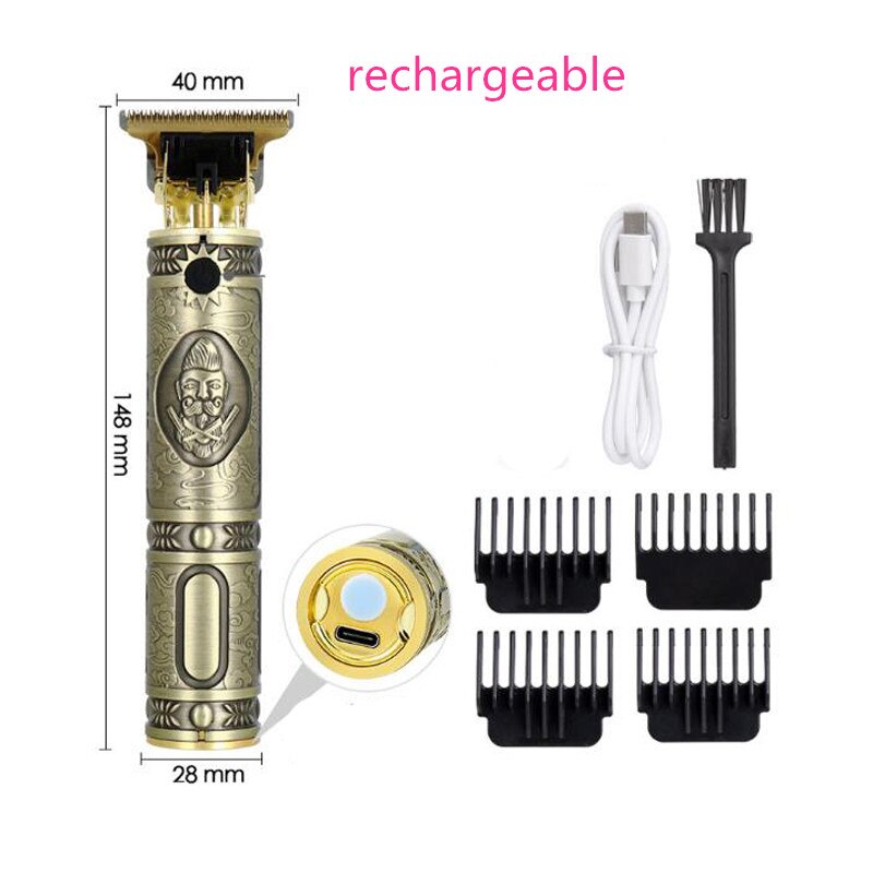 surker hair clipper metal body rechargeable hair clipper oilhead clipper hair carving clipper white haircut machine: Brown