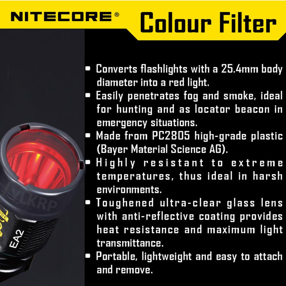 Original NITECORE Filter NFR25 NFG25 NFB25 NFD25 for flashlight with head 25.4mm for Nitecore EA1 EA2 EC1 EC2 MH1A MH2A MH1C