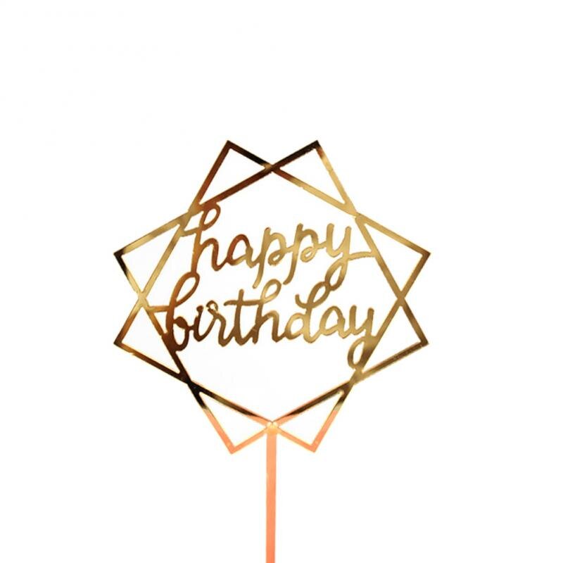 1pc Gold Acrylic Hand Writing Happy Birthday Cake Topper Dessert Stamping Party Decoration For Birthday Party Lovely: 040