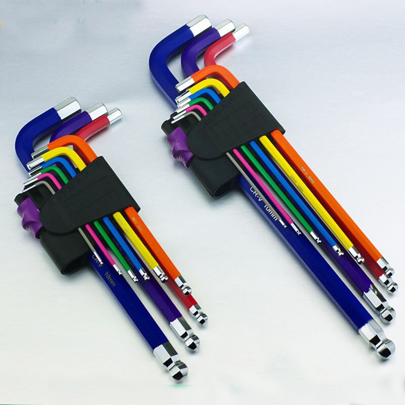 Jeu de clés Allen à embout sphérique, couleur codée, couple Long métrique avec manche, outils à main, accessoires de vélo 1.5-10mm