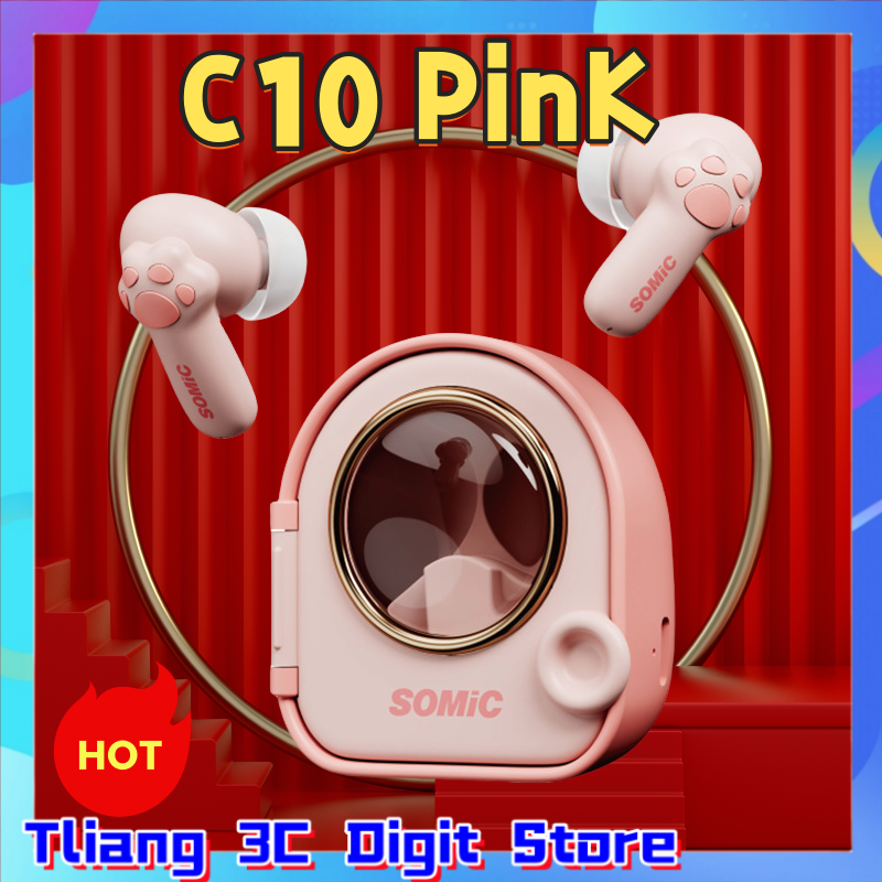 C10 In Ear Bluetooth Earphones Pink Cute Cat Claw Noise Reduction Super Good Sound Stereo Sound Effect For Girl
