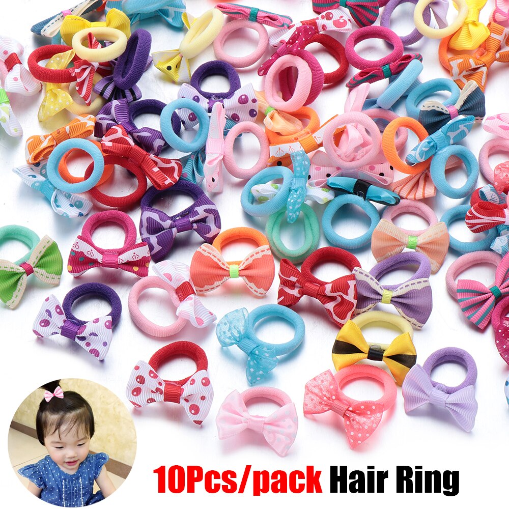 10Pcs Meisjes Stippen Boog Elastische Haar Elastiekjes Accessoires Voor Kids Leuke Haar Ring Touw Lijn Houder Hoofdtooi