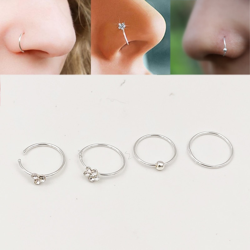 16pcs/pack 925 Sterling Silver Nose Ring 22G Huggie nose Hoop piercing jewelry