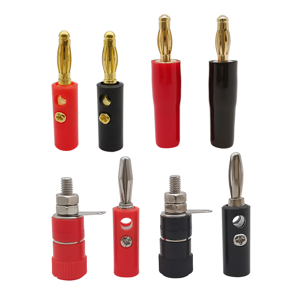 10 stück rot-schwarze 4mm- bananenstecker-lautsprecherkabelverbinder, vergoldet/vernickelt, 4mm bananenstecker (männlich/weiblich)