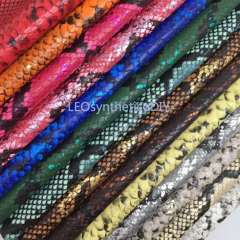 Tela metálica de piel sintética de serpiente, hojas de cuero sintético, para hacer lazos, R2033A, 21x29cm, 1 unidad