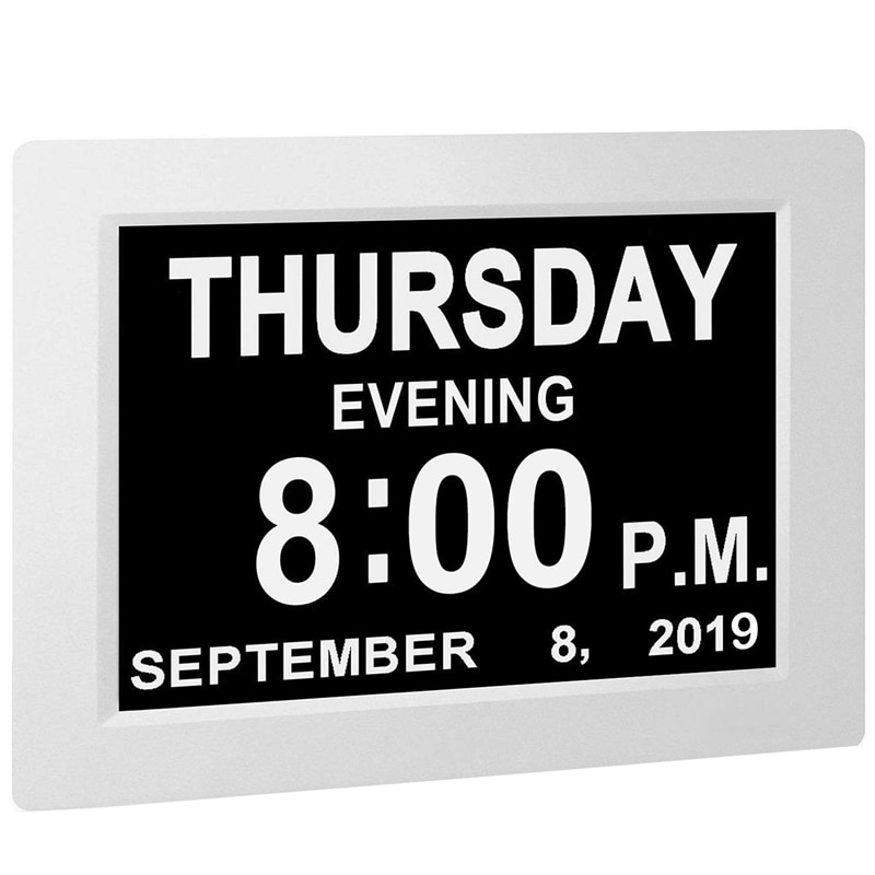 Digital Calendar Alarm Day Clock - with 8 inch Large Screen Display, Am Pm, 5 Alarm, for Extra Large Impaired Vision People,