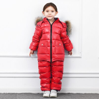 -30 ℃ rosja zimowa kurtka narciarska dla dziewczynek chłopcy płaszcze odzież wierzchnia ciepłe kaczki dół dzieci chłopiec ubrania: Czerwony / 24M
