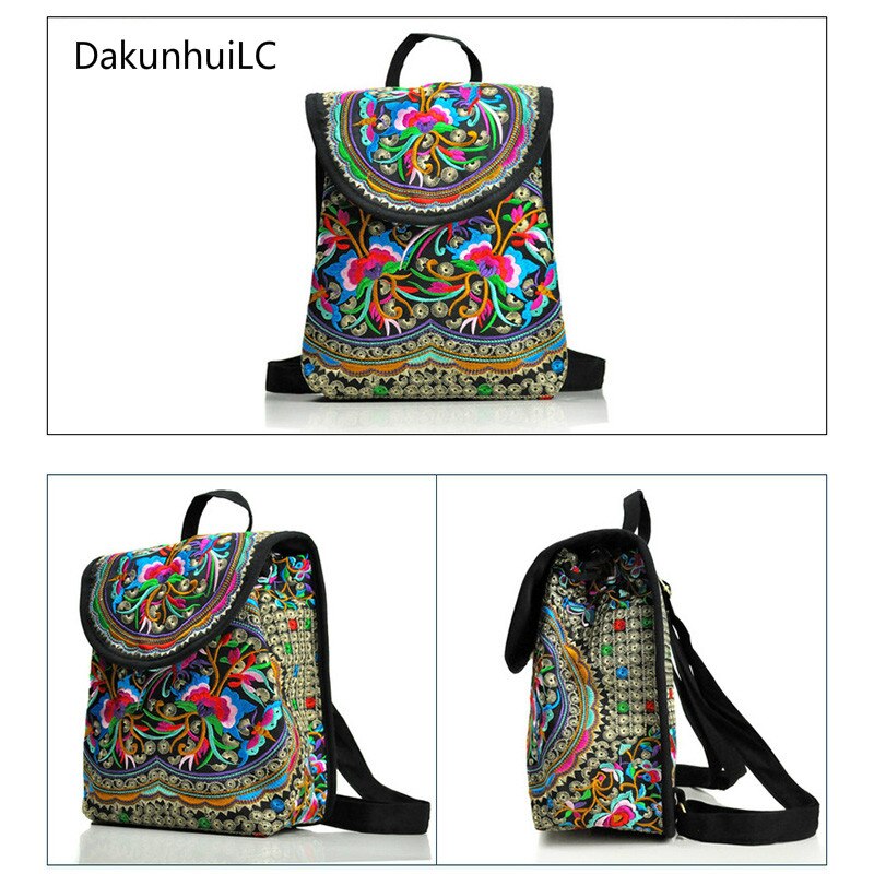 Estilo nacional do vintage feminino bordado étnico mochila artesanal flor viagem bolsa de ombro mochila grande & pequeno