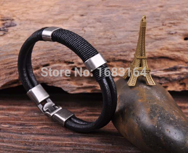 G33 Surfer Handmade 4mm Leather Hemp Men's Wristband Bracelet Cuff All Black