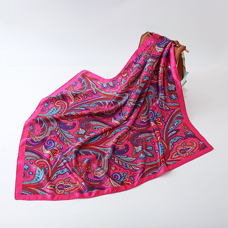 Paisley print sjaals en omslagdoeken dames haarsjaal halsdoek zijden satijnen hijab sjaals dames 90*90cm bandana hoofddoeken: Rozenrood
