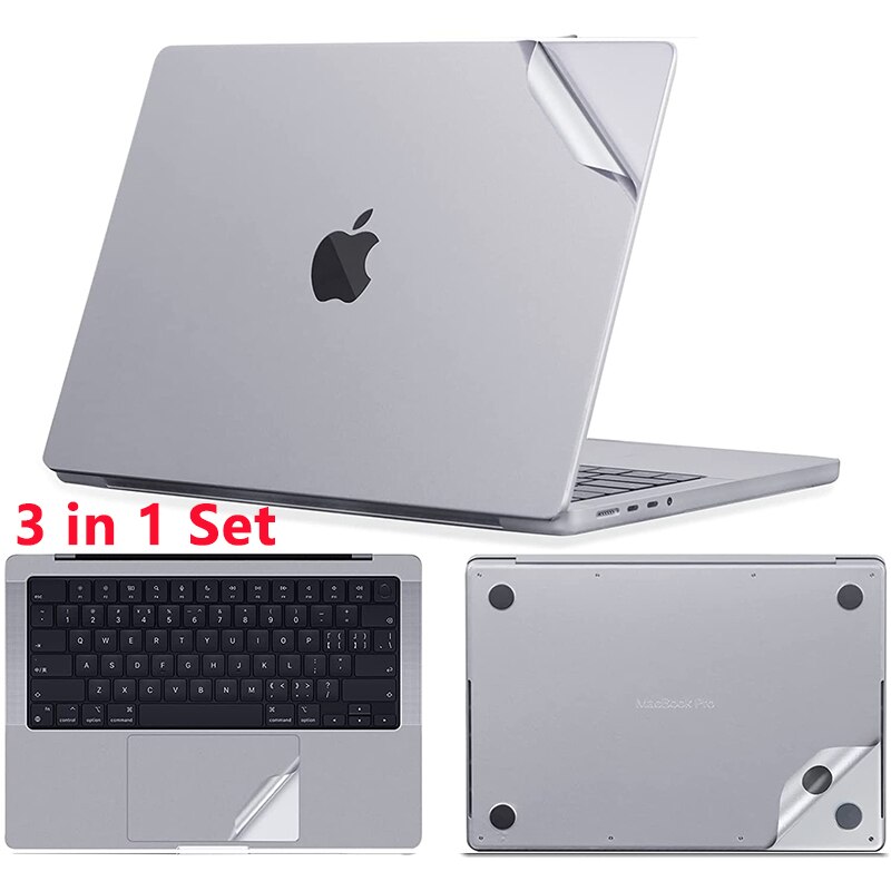4 in 1 set Full Body Sticker Film for MacBook Pro 14 16 M1 Pro Max A2442 A2485 Touchpad Film with Palm Rest Skin Protective: 2021 Pro 16 A2485 / 3in1 set silver