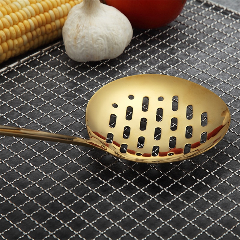 1pc guld titanium rustfrit stål køkkenredskaber ske skeovn køkkengrej køkkenredskaber cocina utensilios spatel slev køkkenudstyr