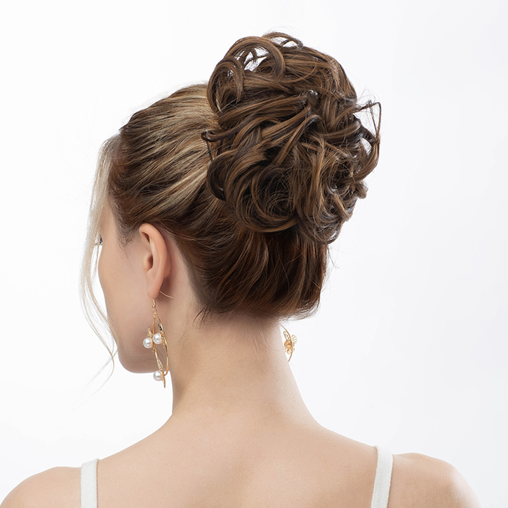 Extensiones de moño de pelo sintético para mujer, coleteros de pelo rizado desordenado, moño negro, Donut, piezas Updo para uso diario en fiestas: #4