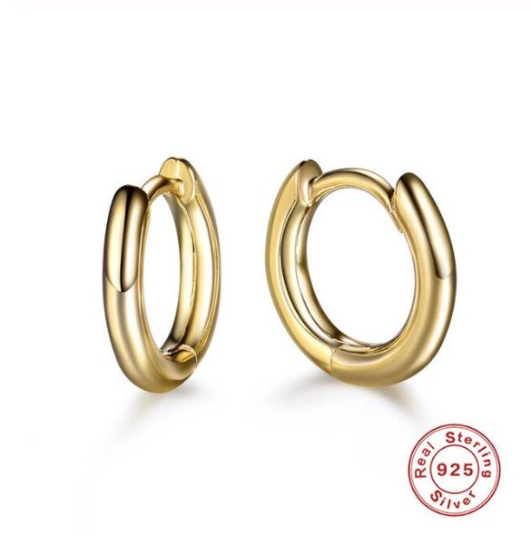 ROXI 925 de plata esterlina pendiente Simple de pequeña ronda pendientes círculo pendientes para las mujeres joyas de oído hebilla pendientes: Dorado