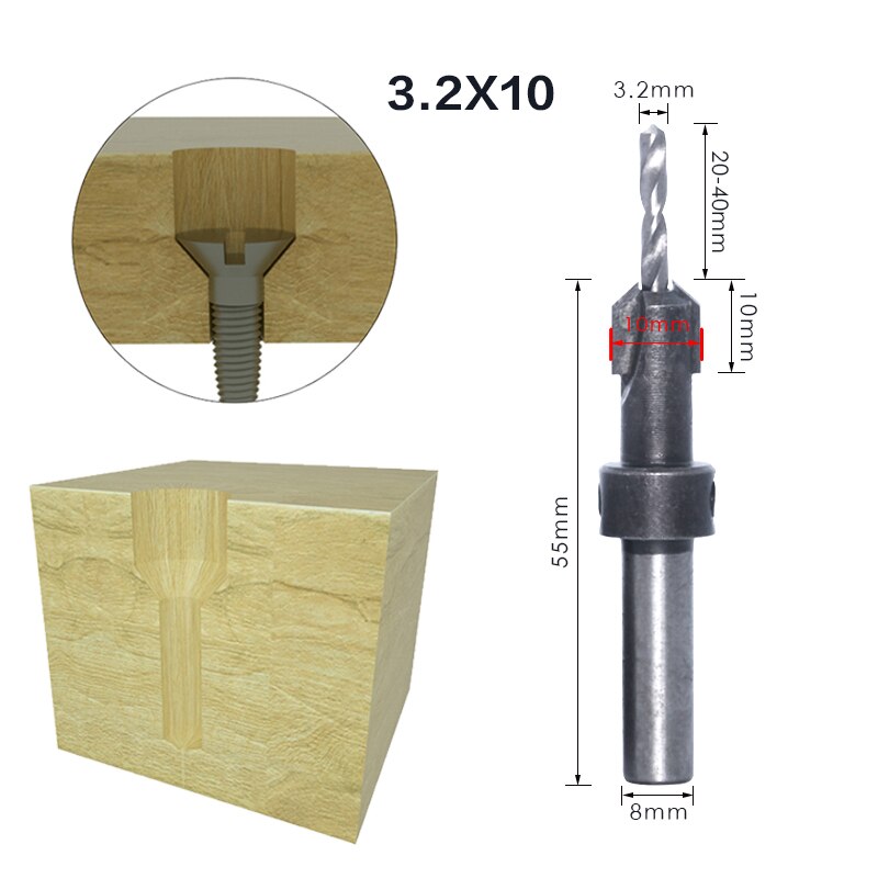 1Pcs 8Mm 10Mm Shank Hss Houtbewerking Countersink Router Bit Set Tapeinduithalerset Remon Sloop Voor Hout Frezen cutter: 8mmShank 3.2mmX10mm