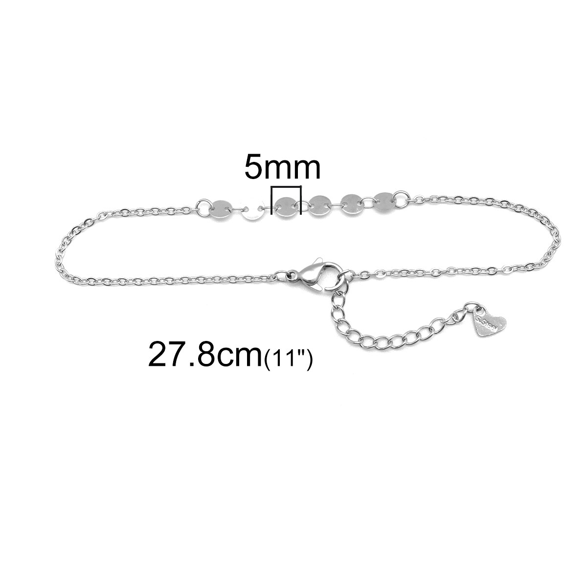 Cavigliera argento colore 304 acciaio inossidabile forma rotonda catena cavigliera bracciali regali per le donne gioielli catena del piede, 1 pezzo