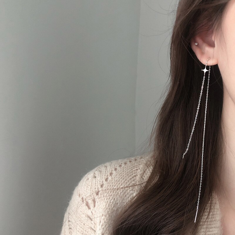 Ciaxy 925 prata esterlina moda geométrica estrela design borla brincos longos para as mulheres criativo casamento jóias presentes