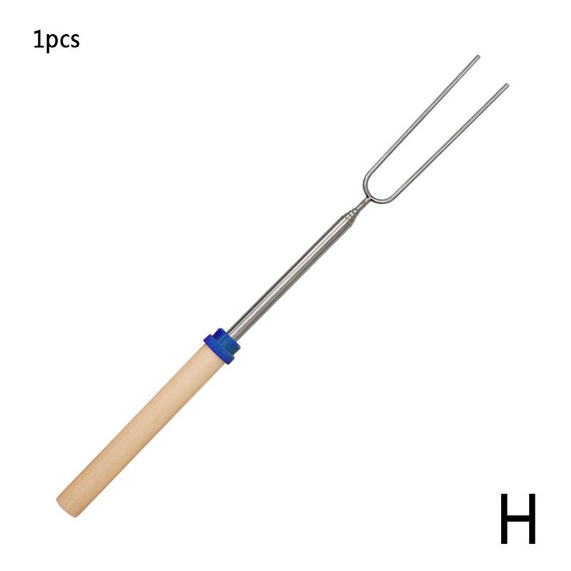 Horquilla de acero en forma de U para barbacoa, pinchos de madera con aguja, herramienta de parrilla , mango telescópico doble, 1 pieza, H2I8: H