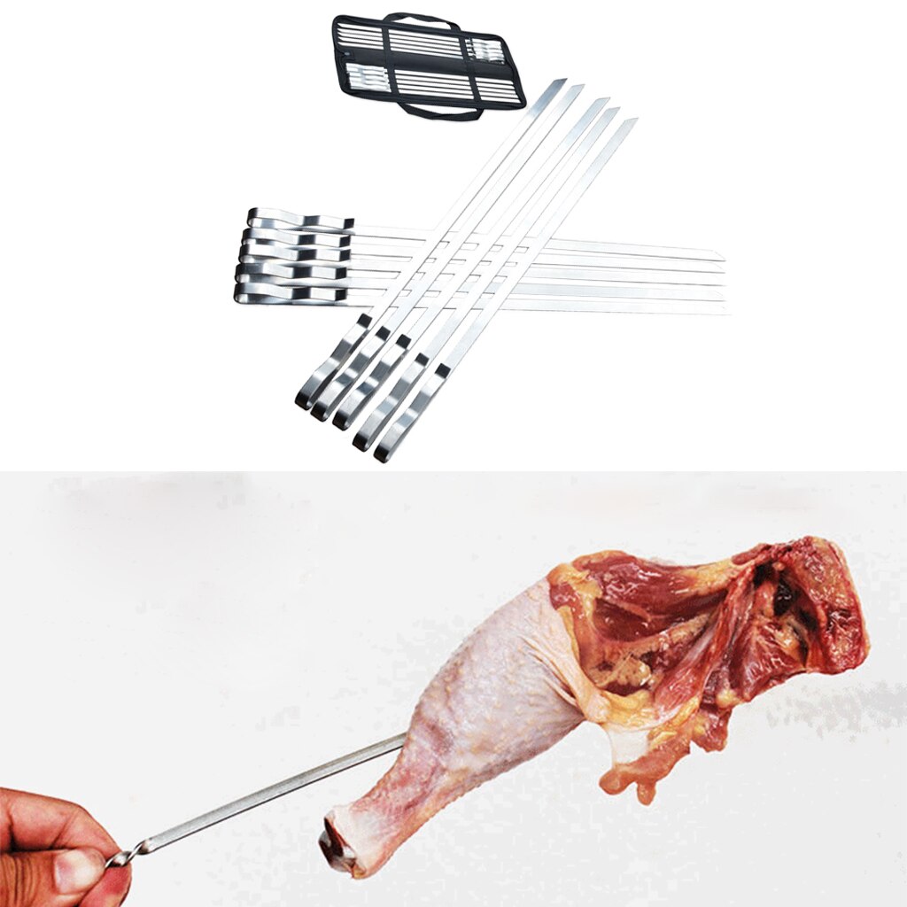 10x Rvs Bbq Spiesjes Barbecue Sticks Grill Kebab Spies Herbruikbare