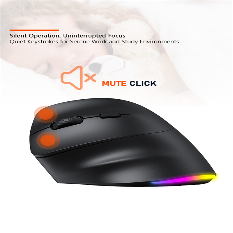 Wireless Vertical Mouse Left Hand Rechargeable Mute Button RGB DPI Adjustable Button Ergonomics Office Use Dual-mode