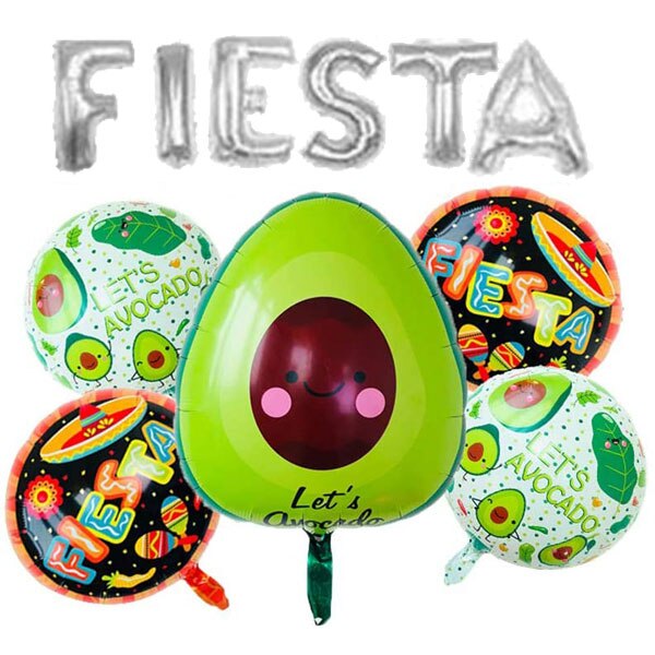 16 "Fiesta Folie Brief Ballonnen Met 5 Pcs Avocado Fiesta Ballonnen Voor Cinco De Mayo Party, taco Party, Fiesta Party: Zilver