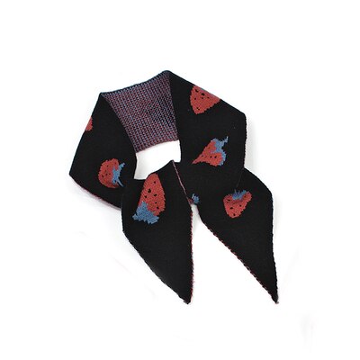 women cute strawberry knitted boa ladies autumn warm lovely decorative neck scarves Korean Japan school girls skinny neckerchief: Black