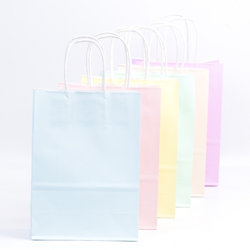 6 stk kraftpapirposer blå/lyserøde pastelposer slik regnbue pastel festdekoration baby shower
